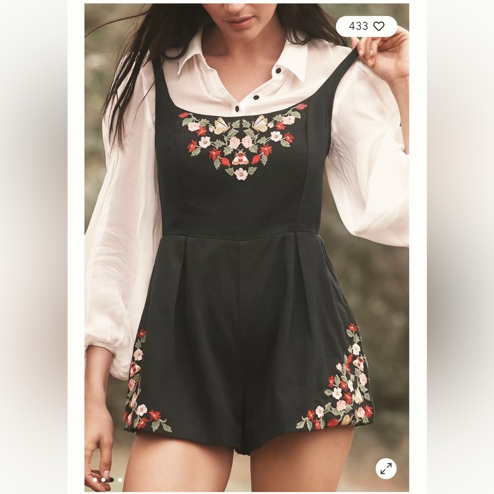 Anthropologie Maeve Long-Sleeve Embroidered Twofer Romper One-Piece Size 10 NEW